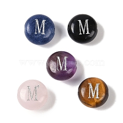 Natural Mixed Gemstone Beads, Flat Round with Letter, Letter M, 8.5~9x5~5.5mm, Hole: 1.2mm(G-L524-20M)