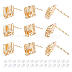 10Pcs Rhombus Brass Stud Earring Findings, with Vertical Loops & 20Pcs Plastic Ear Nuts, Nickel Free, Real 18K Gold Plated, 11x11mm, Hole: 0.8mm, Pin: 0.7mm(KK-AR0004-04)