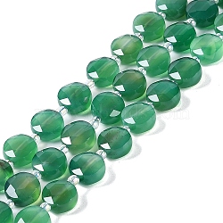 Natural Green Onyx Agate(Dyed & Heated) Beads Strands, with Seed Beads, Faceted Hexagonal Cut, Flat Round, 10~11x5~6mm, Hole: 1mm, about 30~31pcs/strand, 14.57~14.96 inch(37~38cm)(G-N342-05)