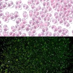 Luminous Glass Seed Beads, Glow in the Dark, Peanut, Pearl Pink, 2.5x4x2mm, Hole: 0.8mm, about 11250pcs/pound(SEED-A033-07N)