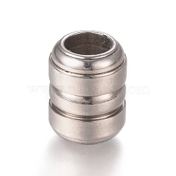 201 Stainless Steel Grooved Beads, Barrel, Stainless Steel Color, 12.7x10mm, Hole: 6mm(STAS-L238-012P)