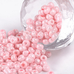 Glass Seed Beads, Opaque Colours Seed, Round, Pink, 4mm, hole:1.5mm, about 1000pcs/100g(X1-SEED-A010-4mm-55)
