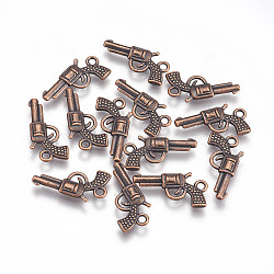 Zinc Alloy Gun Necklace Pendant, Revolver Pistol Charm, Lead Free and Cadmium Free, Red Copper, 22x12x3mm, Hole: 2mm(EA9073Y-R)