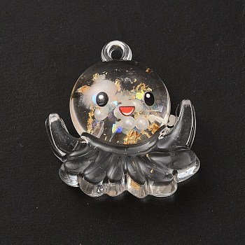 Luminous Transparent Resin Pendants, Octopus Charms, with Gold Foil, Seashell Color, 27x25x10mm, Hole: 1.8mm