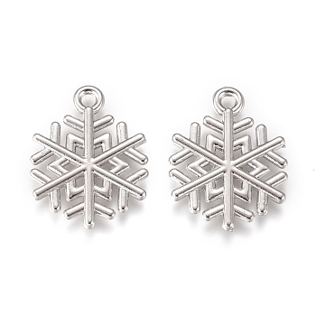 Alloy Pendants, Snowflake, for Christmas, Platinum, 19.8x15.2x1.7mm, Hole: 1.6mm