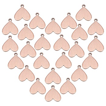 Brass Charms, Stamping Blank Tag, Long-Lasting Plated, Heart, Brushed Red Copper, 12x11x1mm, Hole: 1mm, 30pcs/box