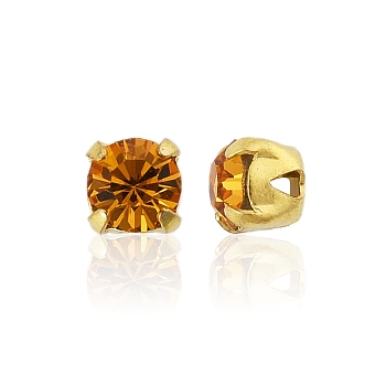 Preciosa&reg MAXIMA Crystal in Sew-On Cup, Czech Crystal, with Brass Prong Settings, 719 35 021 Chaton(Round), Golden, 10070 Topaz, SS16(3.8~4mm)