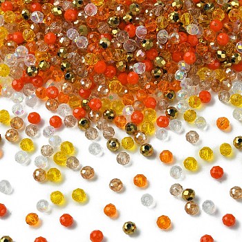 Glass Beads, Mixed Style, Faceted Rondelle, Orange, 4x3.5mm, Hole: 1mm, about 500pcs/bag
