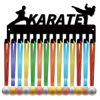 Iron Medal Holder Frame, Medals Display Hanger Rack, 14 Hooks, with Screws, Karate Pattern, 125x290mm