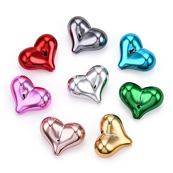 UV Plating Acrylic Beads, Heart, Mixed Color, 16.5x21x9.5mm, Hole: 1.5mm