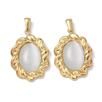 304 Stainless Steel Cat Eye Pendants, Twisted Oval Charms, Golden, 33x23x6mm, Hole: 7.5x3mm