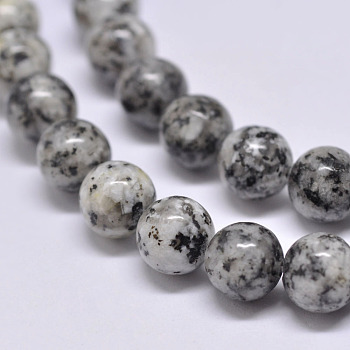 Natural Sesame Jasper/Kiwi Jasper Beads Strands, Round, Gray, 6mm, Hole: 1mm, about 62pcs/strand, 15.1 inch
