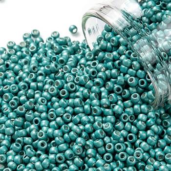 TOHO Round Seed Beads, Japanese Seed Beads, Frosted, (569F) Turquoise Galvanized Matte, 11/0, 2.2mm, Hole: 0.8mm, about 5555pcs/50g