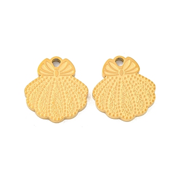 Ion Plating(IP) 304 Stainless Steel Charms, Laser Cut, Shell Shape with Bowknot Charm, Golden, 14x13x1.6mm, Hole: 1.6mm