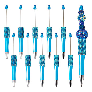 ABS Plastic Ball-Point Pen, Baking Paint Beadable Pen, for DIY Personalized Pen with Jewelry Bead, Deep Sky Blue, 138~145x14mm