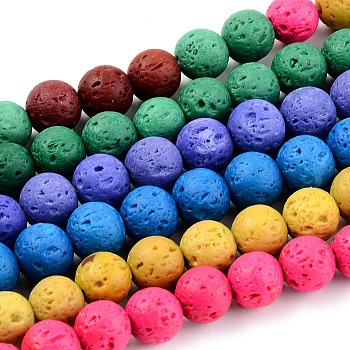 Synthetic Lava Rock Beads Strands, Dyed, Round, Mixed Color, 8~8.5mm, Hole: 1.8mm, about 47pcs/strand, 14.96 inch(38cm)