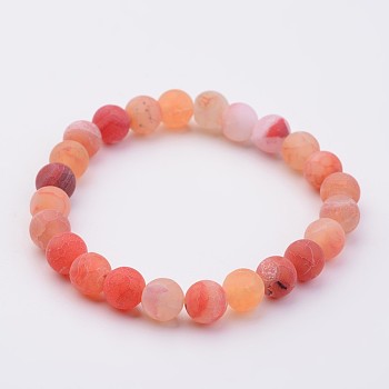 Natural Weathered Agate Stretch Beads Bracelets, Tomato, 2 inch(50mm)