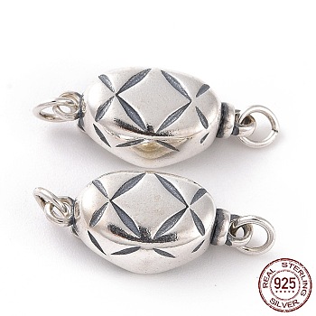 925 Sterling Silver Bayonet Clasps, Oval, Thailand Sterling Silver Plated, 8x16.5x6mm, Hole: 2mm