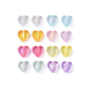 Transparent Acrylic Beads, AB Color Plated, Heart, Mixed Color, 7.5x8x3mm, Hole: 1.8mm, about 3620pcs/500g