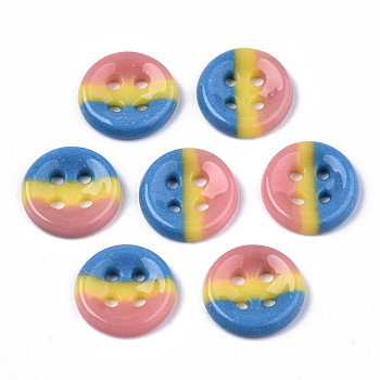 4-Hole Handmade Lampwork Sewing Buttons, Tri-colored, Flat Round, Colorful, 11.5x2.5mm, Hole: 1.2mm
