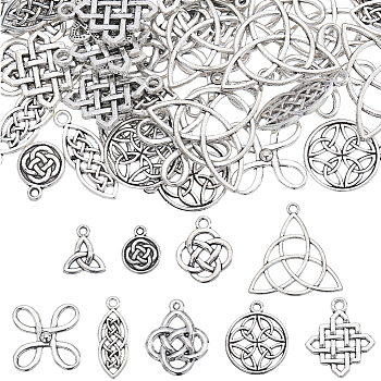 DIY Sailor's Knot Jewelry Making Finding Kit, Including 72Pcs 9 Style Alloy Pendants & Multi-Strand Links, Flat Round & Triangle & Rhombus, Antique Silver, 14~30x9.5~29x1~2.5mm, Hole: 1.2~2.5mm, 8Pcs/style