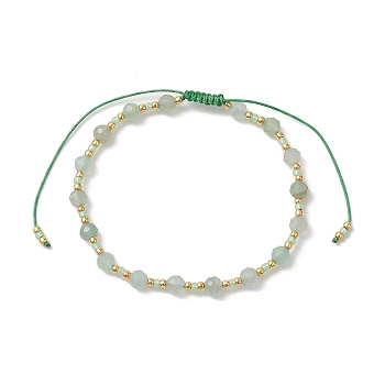 Adjustable Natural Green Aventurine & Glass Braided Bead Bracelet, Inner Diameter: 1-7/8~3-1/4 inch(4.75~8.2cm)