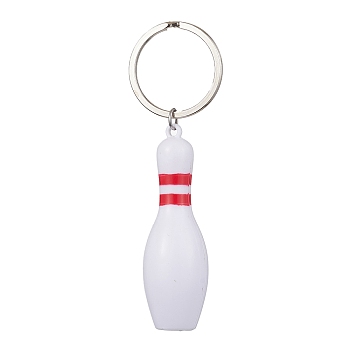 ABS Plastic Sports Ball Theme Pendants Keychains, with Iron Split Key Rings, Bowling, 9.4cm, Pendants: 63.5x20x2mm