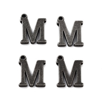 316 Surgical Stainless Steel Charms, Letter M Charm, Antique Silver, 12x9x1.5mm, Hole: 1mm