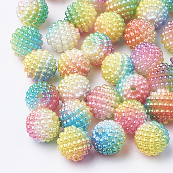 Imitation Pearl Acrylic Beads, Berry Beads, Combined Beads, Rainbow Gradient Mermaid Pearl Beads, Round, Yellow, 12mm, Hole: 1mm, about 200pcs/bag