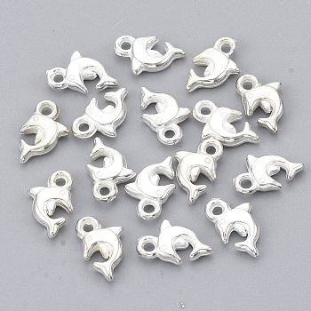 CCB Plastic Charms, Dolphin, Silver Color Plated, 10.5x7x2.5mm, Hole: 1.4mm, about 6300pcs/500g