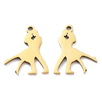 Ion Plating(IP) 316L Surgical Stainless Steel Pendants, Couple Charm, Real 18K Gold Plated, 17x13.5x1mm, Hole: 1.2mm