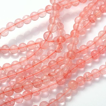 Cherry Quartz Glass Beads Strands, Round, about 6mm in diameter, hole: about 0.8mm, 15~16 inch