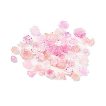 Luminous Resin Decoden Cabochons, Glow in the Dark Flower Mixed Shapes, Pink, 6~15x7~12x2~6.5mm, about 3000pcs/set