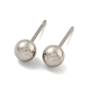 304 Stainless Steel with 201 Stainless Steel Smooth Round Ball Stud Earring Findings, Stainless Steel Color, 16x5x5mm