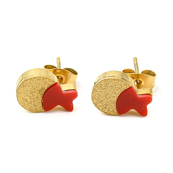 Acrylic Fish Stud Earrings, Ion Plating(IP) 304 Stainless Steel Earrings, Golden, 8x10.5mm