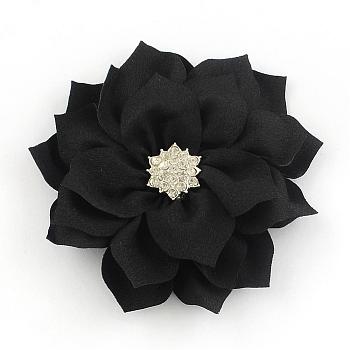 Handmade Woven Costume Accessories, with Alloy Rhinestone Findings, Flower, Black, 86x20mm