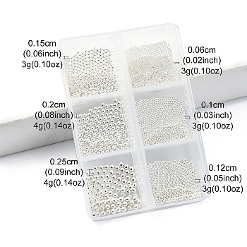 20G Stainless Steel Micro Beads, Tiny Caviar Nail Beads, Nail Art Decoration Accessories, Round, Silver, 0.6~2.5mm