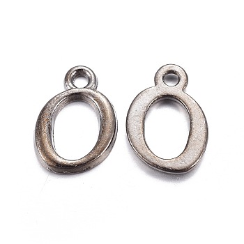 Gunmetal Plated Alloy Letter Pendants, Rack Plating, Cadmium Free & Lead Free, Letter.O, 14x9x2mm, Hole: 1.5mm