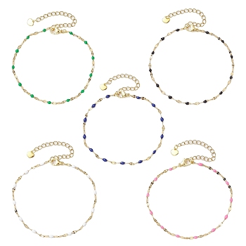 304 Stainless Steel Link Chains Bracelets, Enamel Charm Style, Mixed Color, 7-1/4 inch(18.5cm)