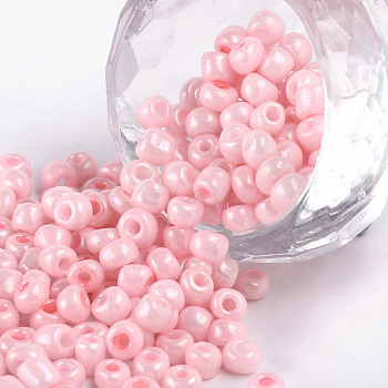 Glass Seed Beads, Opaque Colours Seed, Round, Pink, 4mm, hole:1.5mm, about 1000pcs/100g