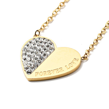 Crystal Rhinestone Heart with Word Forever Love Pendant Necklace, Ion Plating(IP) 304 Stainless Steel Jewelry for Women, Golden, 16.81 inch(42.7cm)