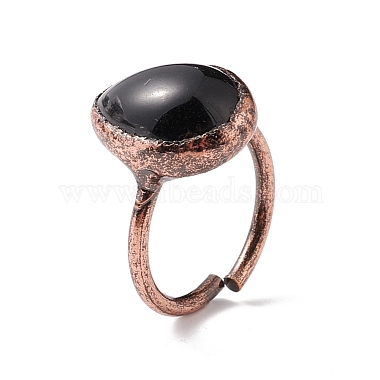Natural Obsidian Teardrop Open Cuff Ring(RJEW-I082-03R)-4