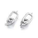 Brass Fold Over Clasps, Cadmium Free & Nickel Free & Lead Free, Rectangle, Real Platinum Plated, Clasp: 14x11.5x3.7mm, Hole: 1.5mm, Rectangle: 20.5x11.5x3mm, Hole: 1.5mm(KK-A165-05P)