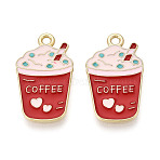 Alloy and Enamel Pendants, Coffee Cup Charms, Golden, FireBrick, 24x14x1mm, Hole: 1.8mm(PALLOY-T093-14G)