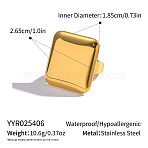 304 Stainless Steel Square Cuff Rings for Women, Real 18K Gold Plated, US Size 8 1/2(18.5mm)(IF5247-2)