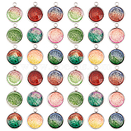 36Pcs 9 Colors Printed Resin Pendants, with 304 Stainlesss Steel Settings, Stainless Steel Color, Half Round with Sea Coral Pattern, Faceted, Mixed Color, 19.5x16x4.5mm, Hole: 2.4mm, 4pcs/color(FIND-DC0001-22)