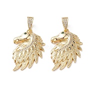Brass Micro Pave Cubic Zirconia Pendants, Real 16K Gold Plated, Horse Charms, Clear, 29x19x4mm, Hole: 7mm(KK-M240-08B)