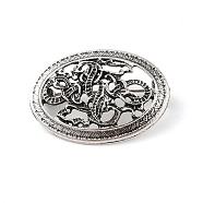 Tibetan Style Alloy Brooches, Flat Round with Knot, Antique Silver, 25x34.5x4mm(JEWB-O016-03F-AS)