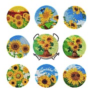 5D DIY Diamond Painting Cup Mat Kits, with Iron Coaster Holder, Resin Rhinestones, Diamond Sticky Pen, Tray Plate and Glue Clay, Flower Pattern, Flower Pattern: 100x2mm(DIY-TAC0021-09D)