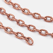 Iron Textured Cable Chains, Unwelded, with Spool, Lead Free & Nickel Free, Oval, Red Copper, 5x3.5x1mm(CH-S065-R-FF)